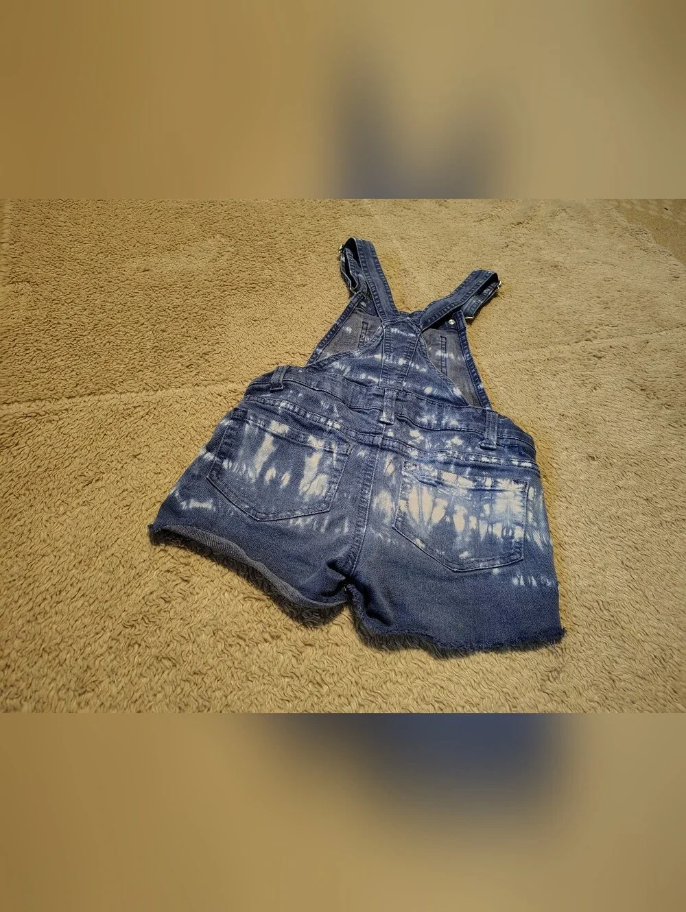 Justice Girls Denim Shorts Overalls Blue Jean Bleach Tie Dye Raw Edge Size 8